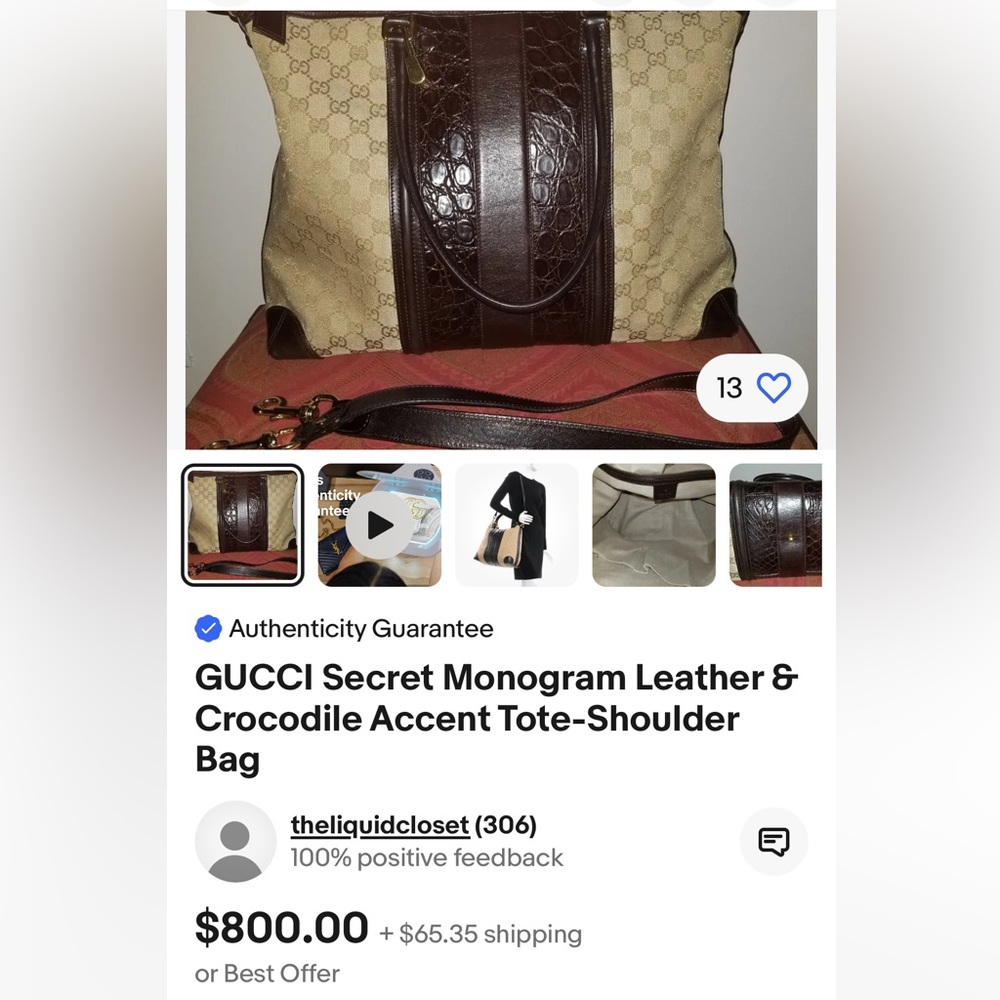 Gucci alligator crocodile brown tote with pony hair or crossbody purse Italy - Picture 3 of 12
